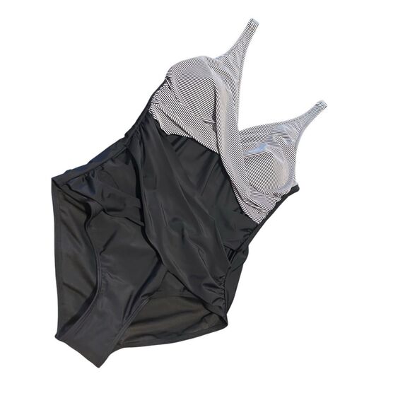 Smismivo Black Striped Size L Tummy Control Criss Cross One Piece Swimsuit Bathi - Picture 5 of 11